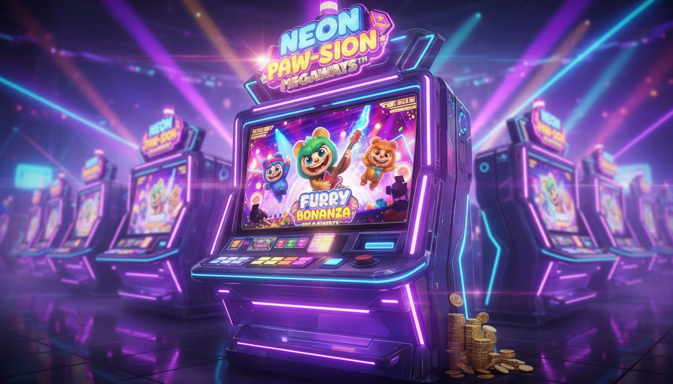 Furry Bonanza Megaway neon slot machine game atmosphere