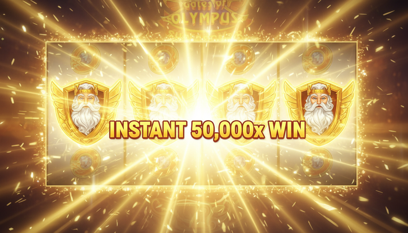 Four Super Scatter symbols triggering the 50,000x instant jackpot cap in Gates of Olympus Super.
