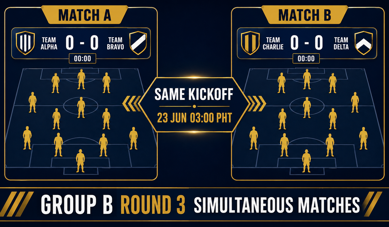 Diagram showing simultaneous Group Stage Round 3 matches at same PHT kickoff
