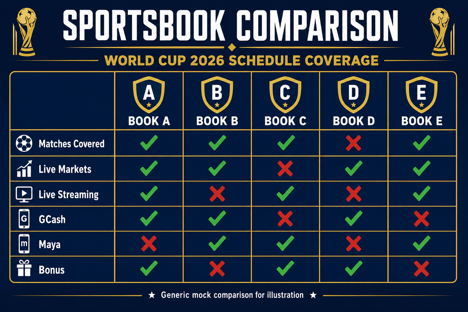 Comparison of top 5 sportsbooks for World Cup 2026 in the Philippines